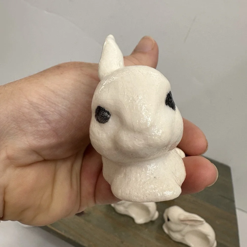 Set Of 6 Ceramic White Bunny Rabbit Napkin Ring Holders Handmade Easter Bunnies